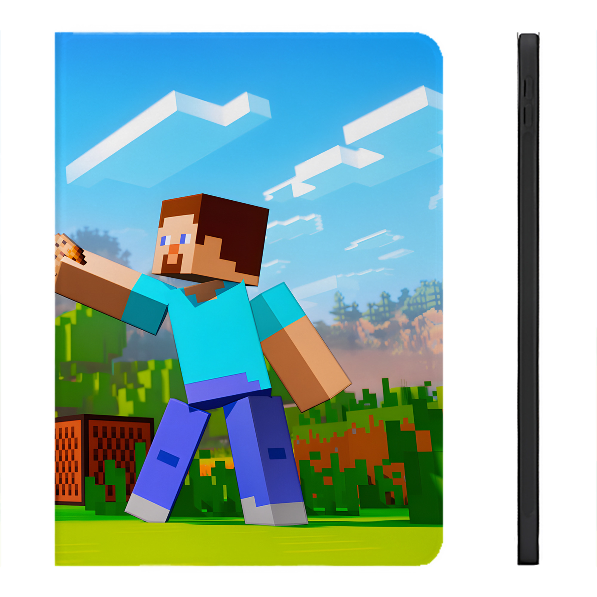 （画像用） マインクラフト ブロックの世界 Minecraft MC Block world IPadケース ペンホルダー付き ブックスタイルデザイン
